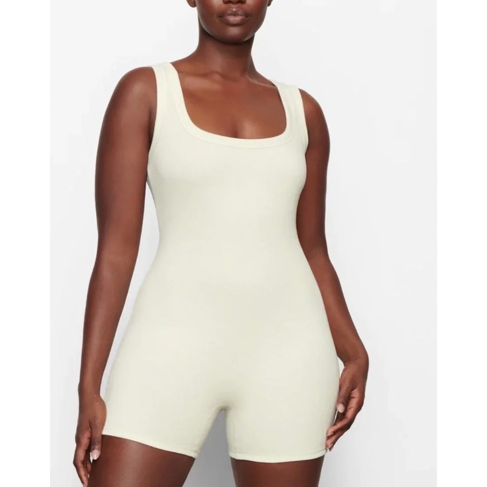SKIMS Cotton Rib Onesie Bone Off White Ribbed Sleeveless Romper XL